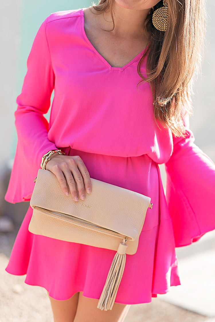 pink bell sleeve dress