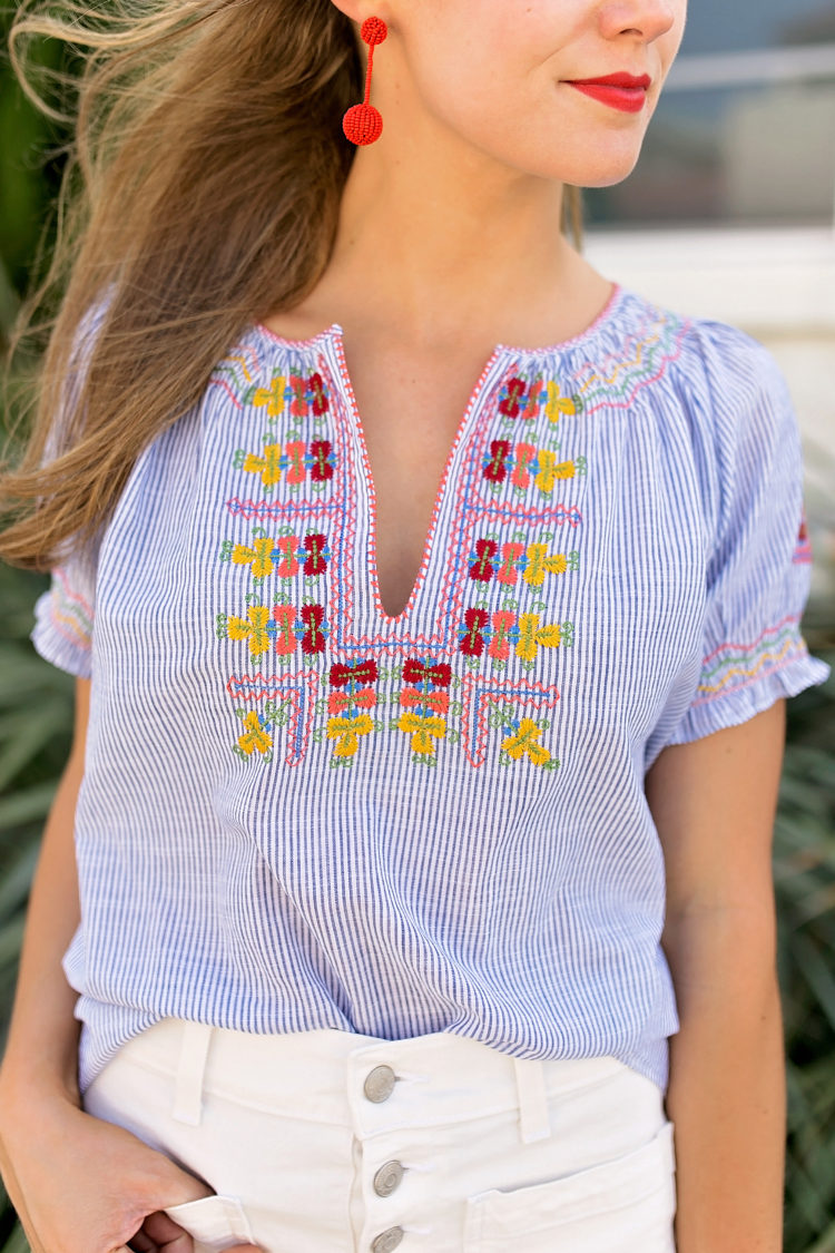 madewell colorful embroidered top