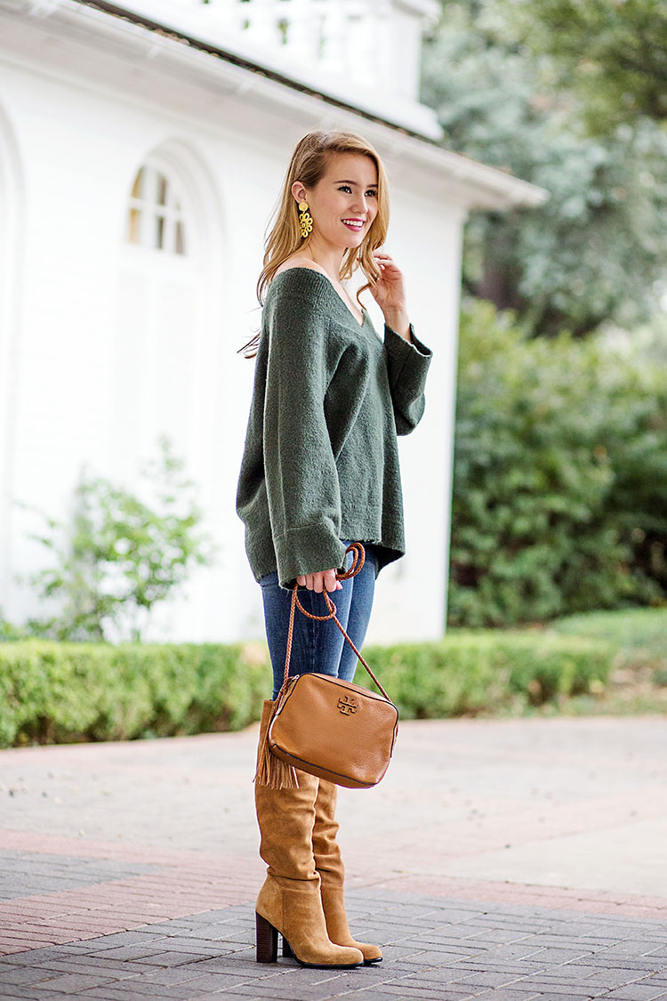 green off the shoulder sweater