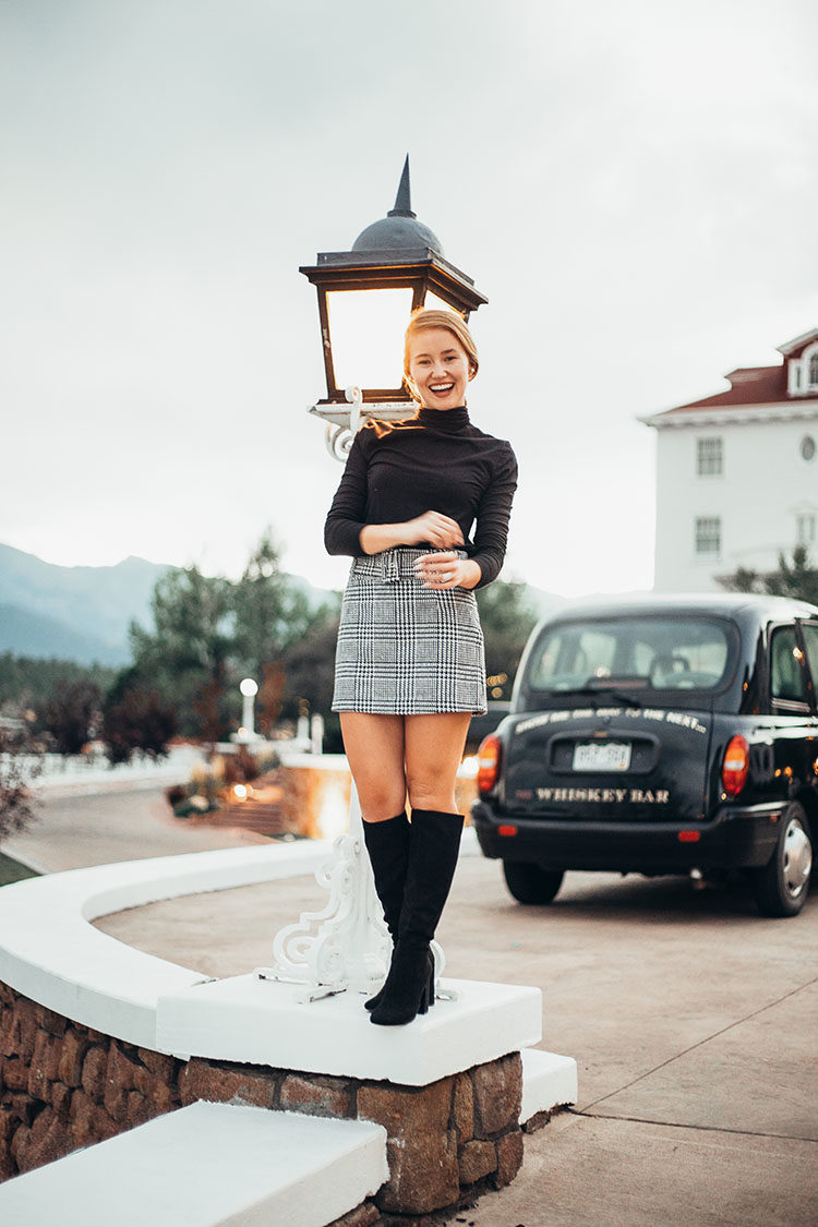 Black turtleneck clearance with plaid skirt