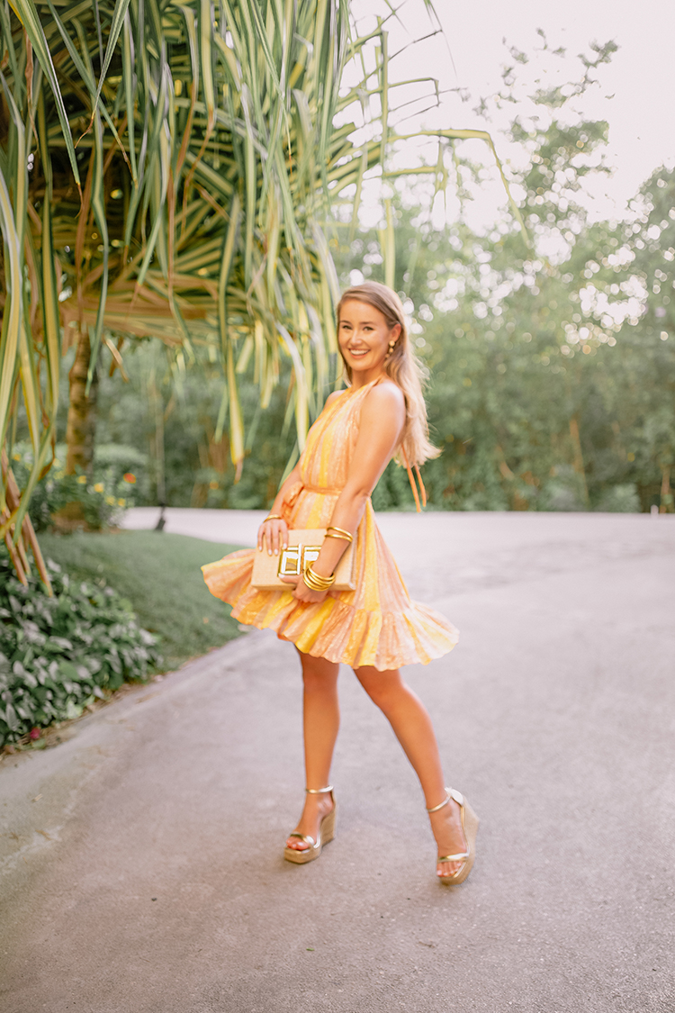 sundress alice halter dress, stuart weitzman nudist espadrille wedge, buddha girl bracelets