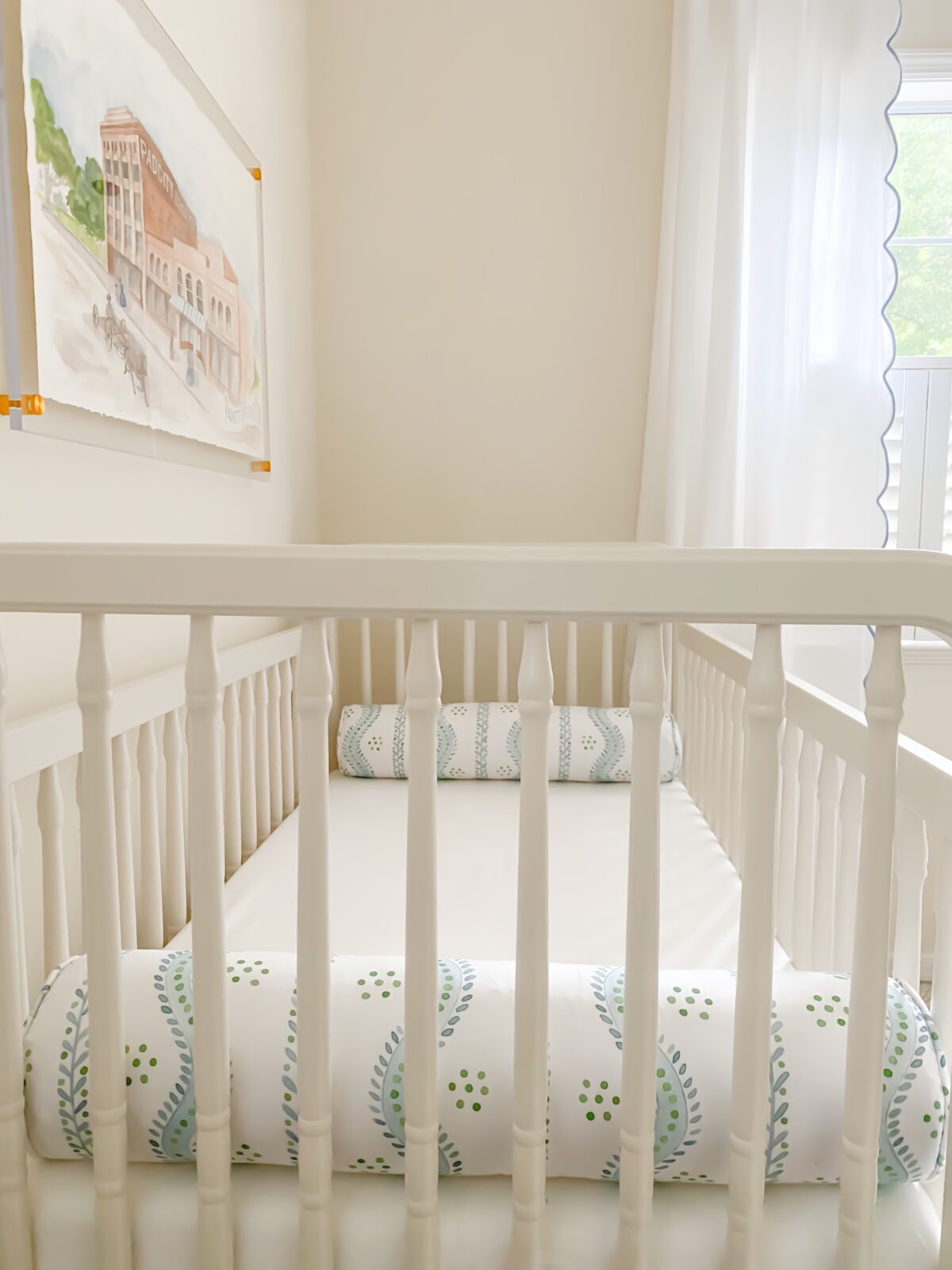 baby boy nursery reveal with crib and custom art