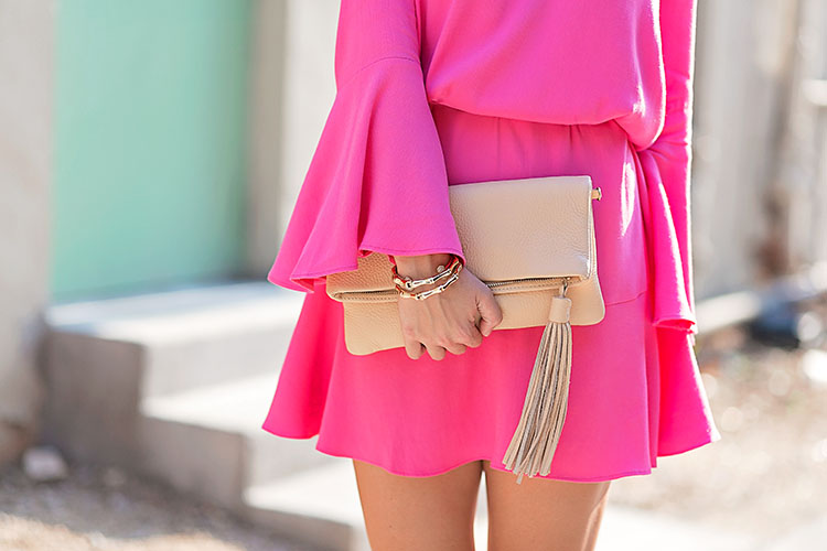 pink bell sleeve dress