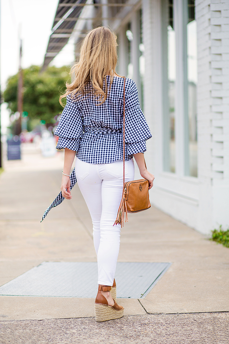 wrap top and jeans