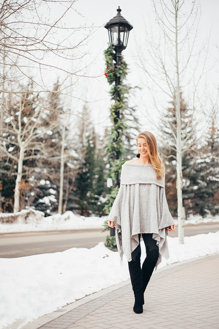 grey off the shoulder sweater