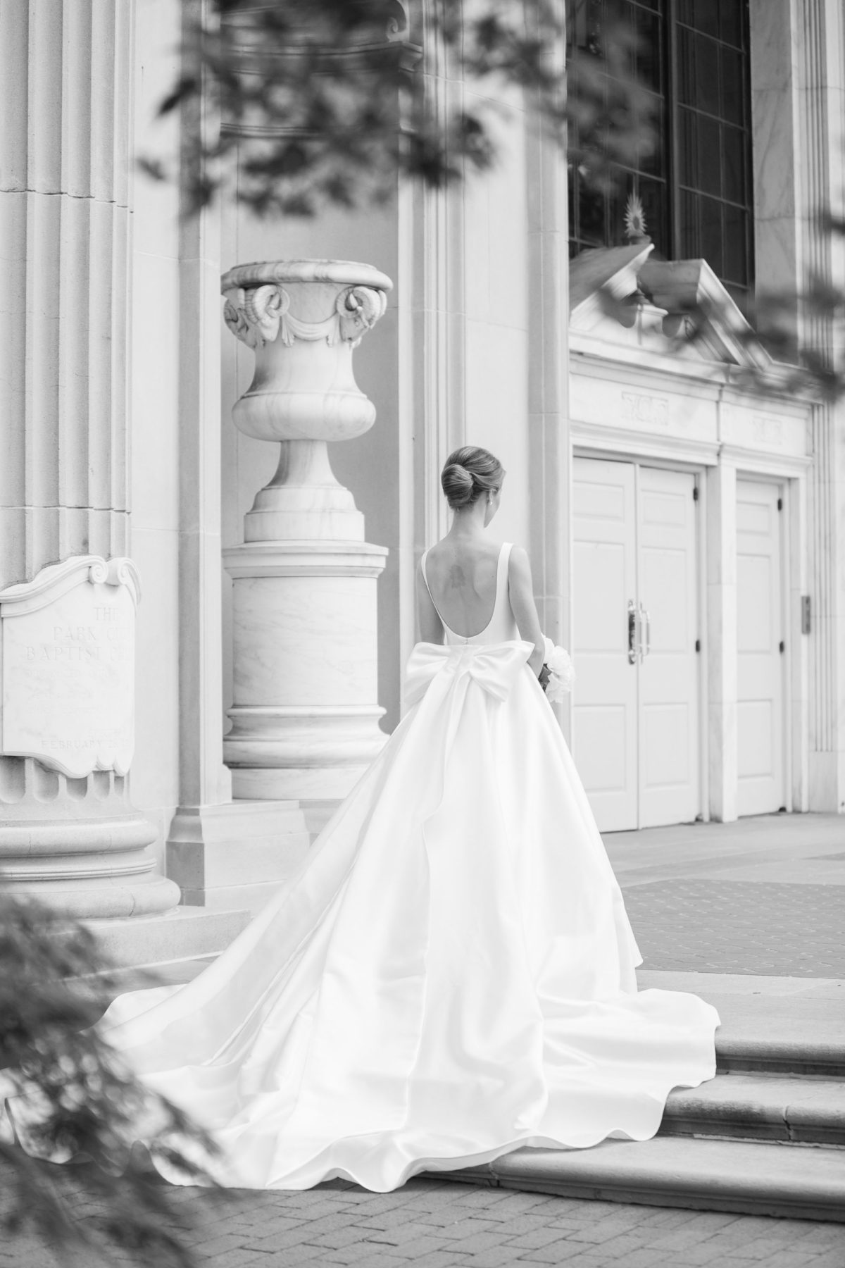 bow wedding dress, sareh nouri brooklyn wedding dress, classic wedding dress, bateau neckline wedding dress, long train wedding dress