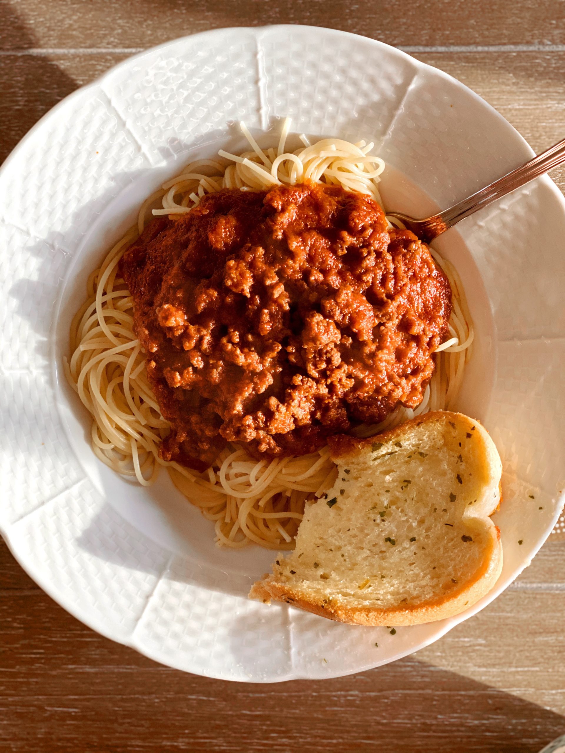 five ingredient spaghetti with meat sauce