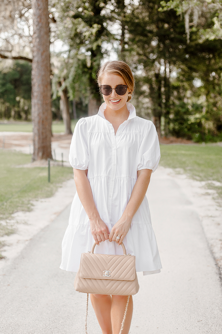 white collared zara dress, blue hadleighs slippers women, chanel medium coco handle caviar