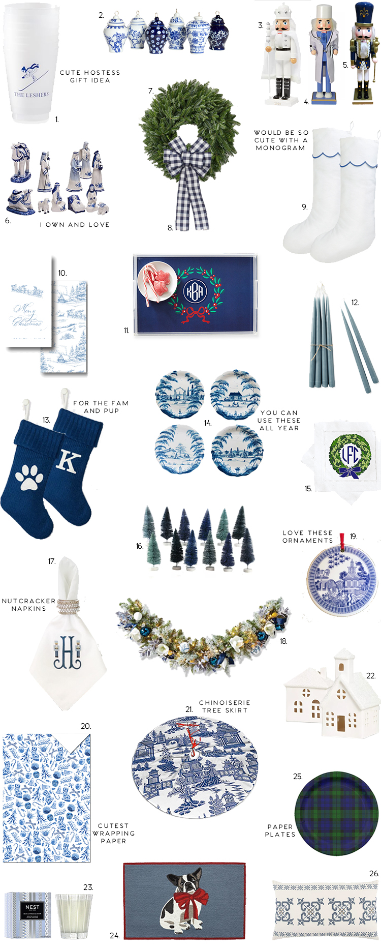 blue and white christmas decor,  chinoiserie 