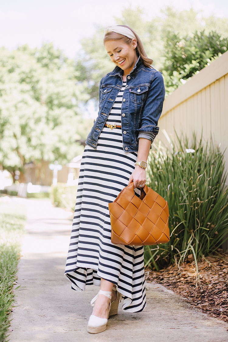 Navy stripe maxi dress sale