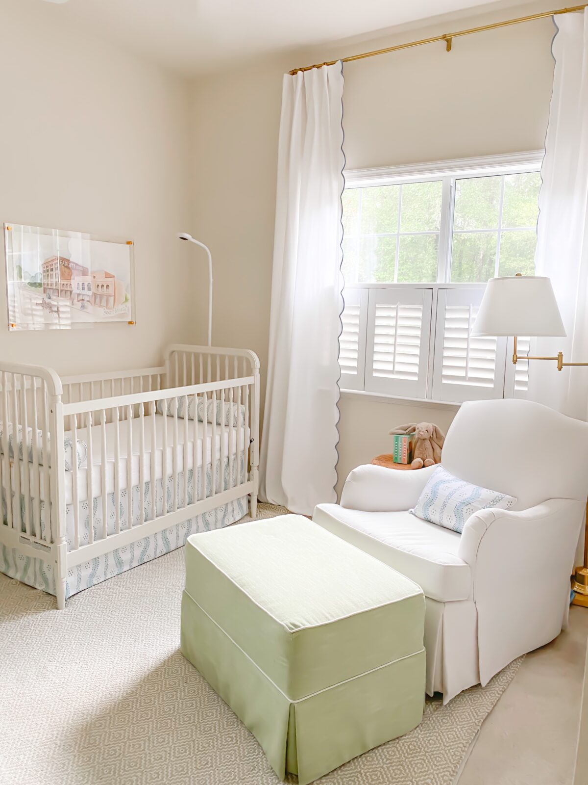 baby boy nursery reveal with crib and glider